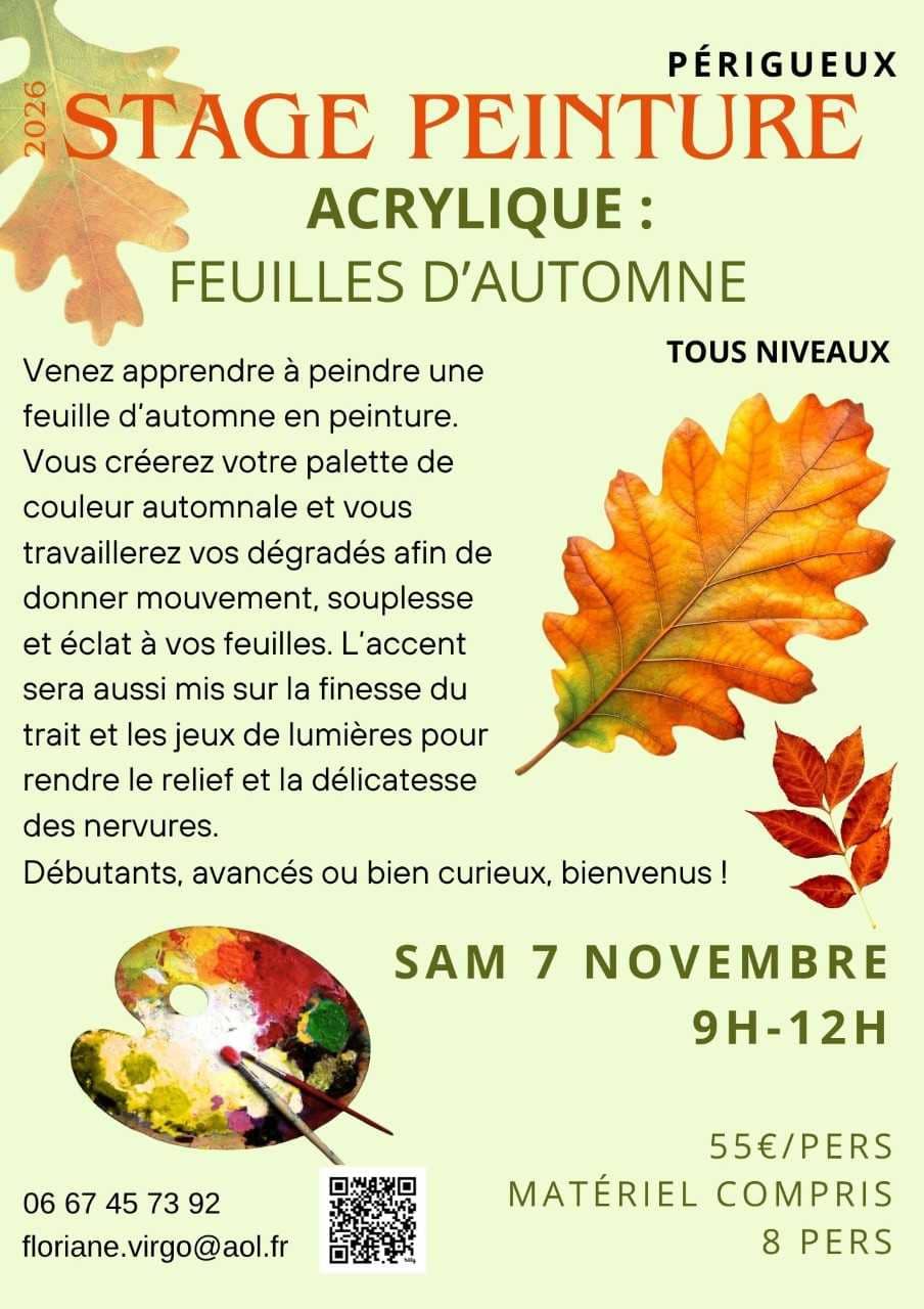 Illustration de l'événement : Stage dessin : Acrylique, feuilles d'automne par Floriane VIRGO
