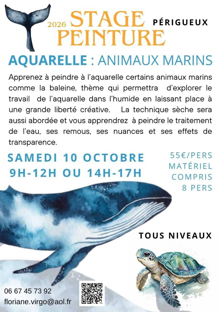 Illustration de l'événement : Stage peinture : Aquarelle - animaux marins par Floriane VIRGO