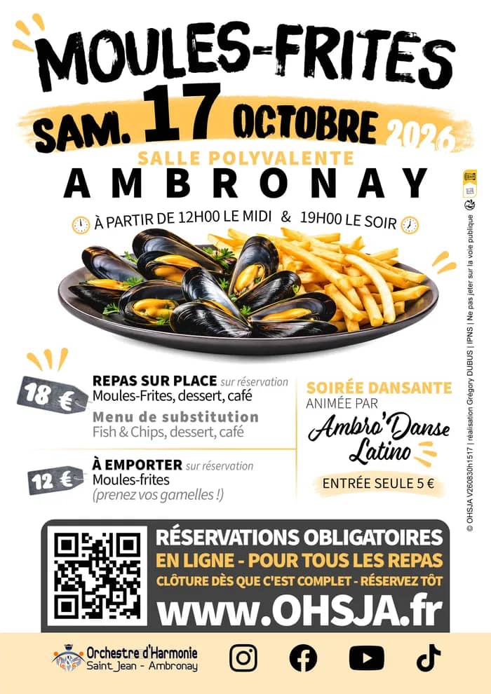 Illustration de l'événement : Journée Moules-Frites de l'OHSJA 2026 et soirée dansante à Ambronay
