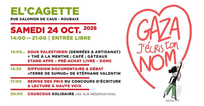 Illustration de l'événement : Gaza j'écris ton nom | Journée de solidarité - Roubaix 2026