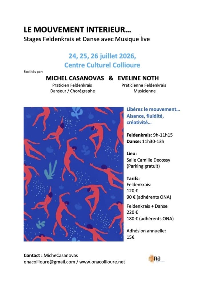 Illustration de l'événement : "Le Mouvement Intérieur" Stages Feldenkrais Danse et Musique Live