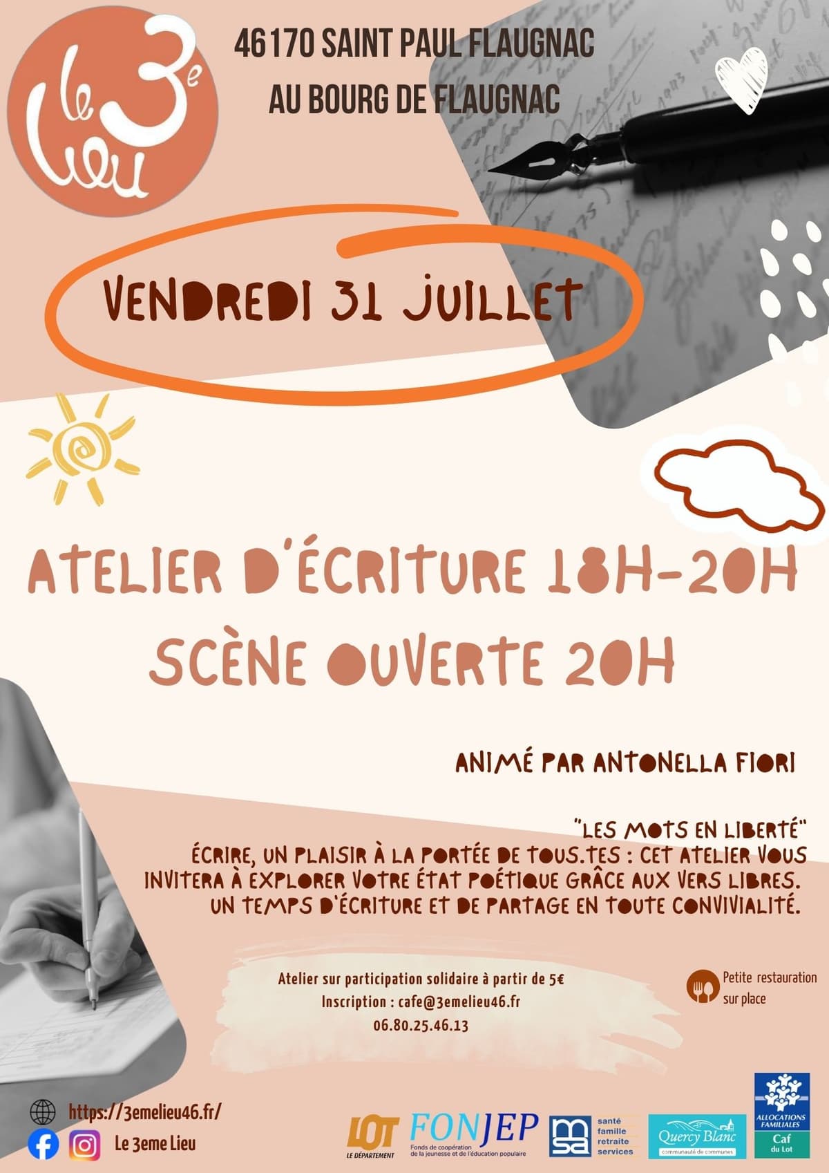 Illustration de l'événement : Atelier d'écriture et scène ouverte au 3ème Lieu