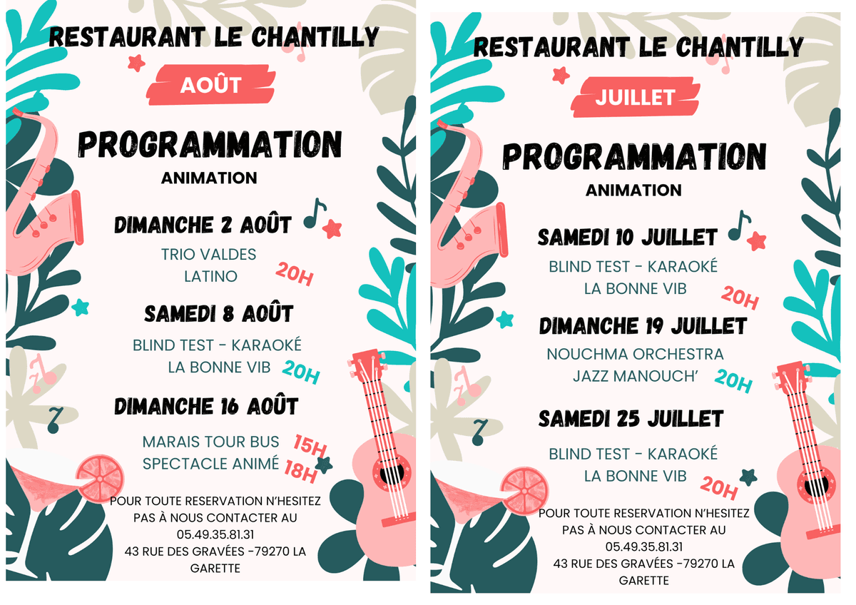 Illustration de l'événement : Animations estivales au Chantilly à La Garette
