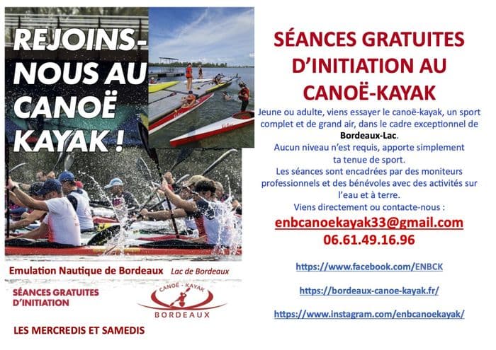 Illustration de l'événement : Venez essayer gratuitement le canoë-kayak au club de Bordeaux-Lac