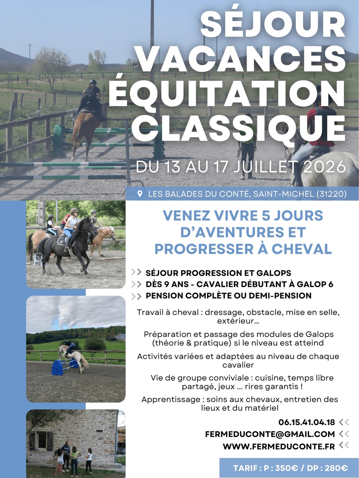 Illustration de l'événement : SÉJOUR VACANCES ÉQUITATION CLASSIQUE