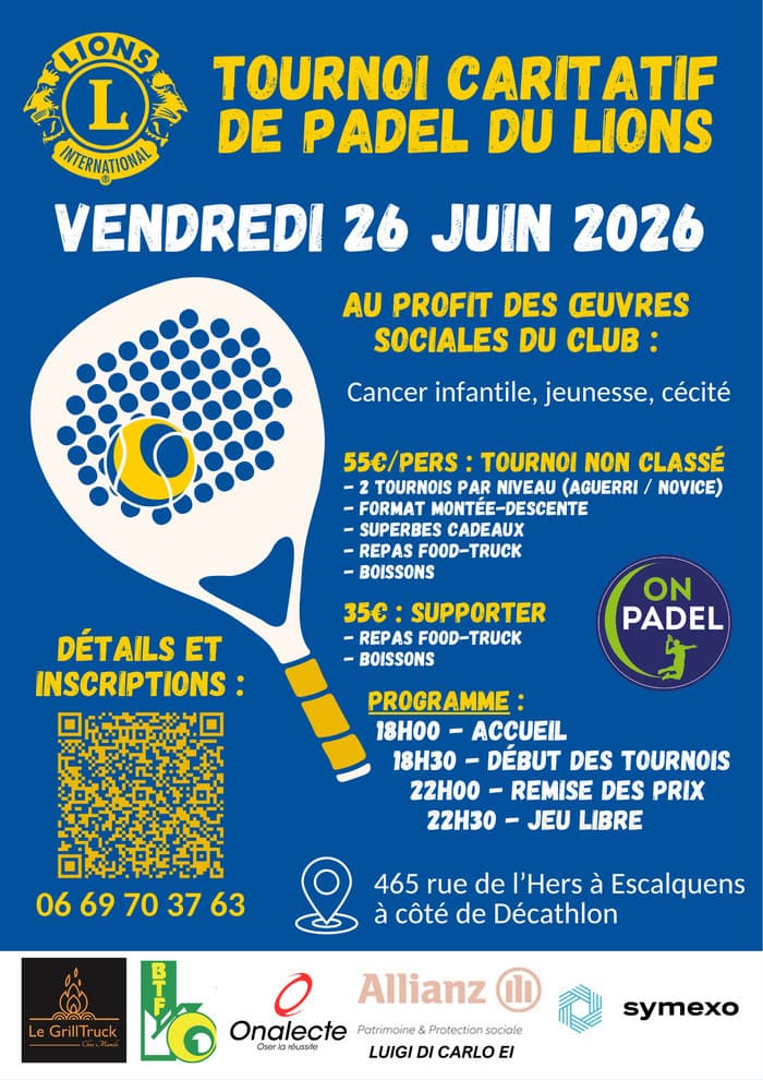 Illustration de l'événement : 2e Tournoi caritatif de padel Lions