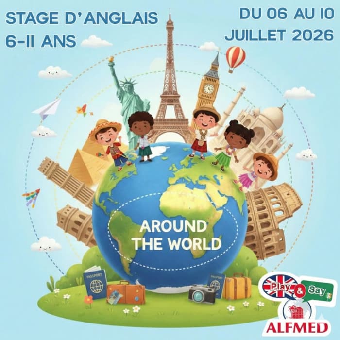 Illustration de l'événement : Stage d'anglais PLAY & SAY (6-11 ans) - Around the world