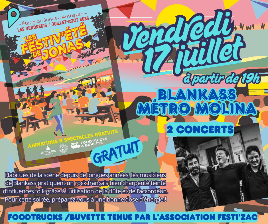 Illustration de l'événement : Les Festiv'Eté de Jonas : trio acoustique Blankass et Métro Molina (Zest’ivales de Festi’Zac)