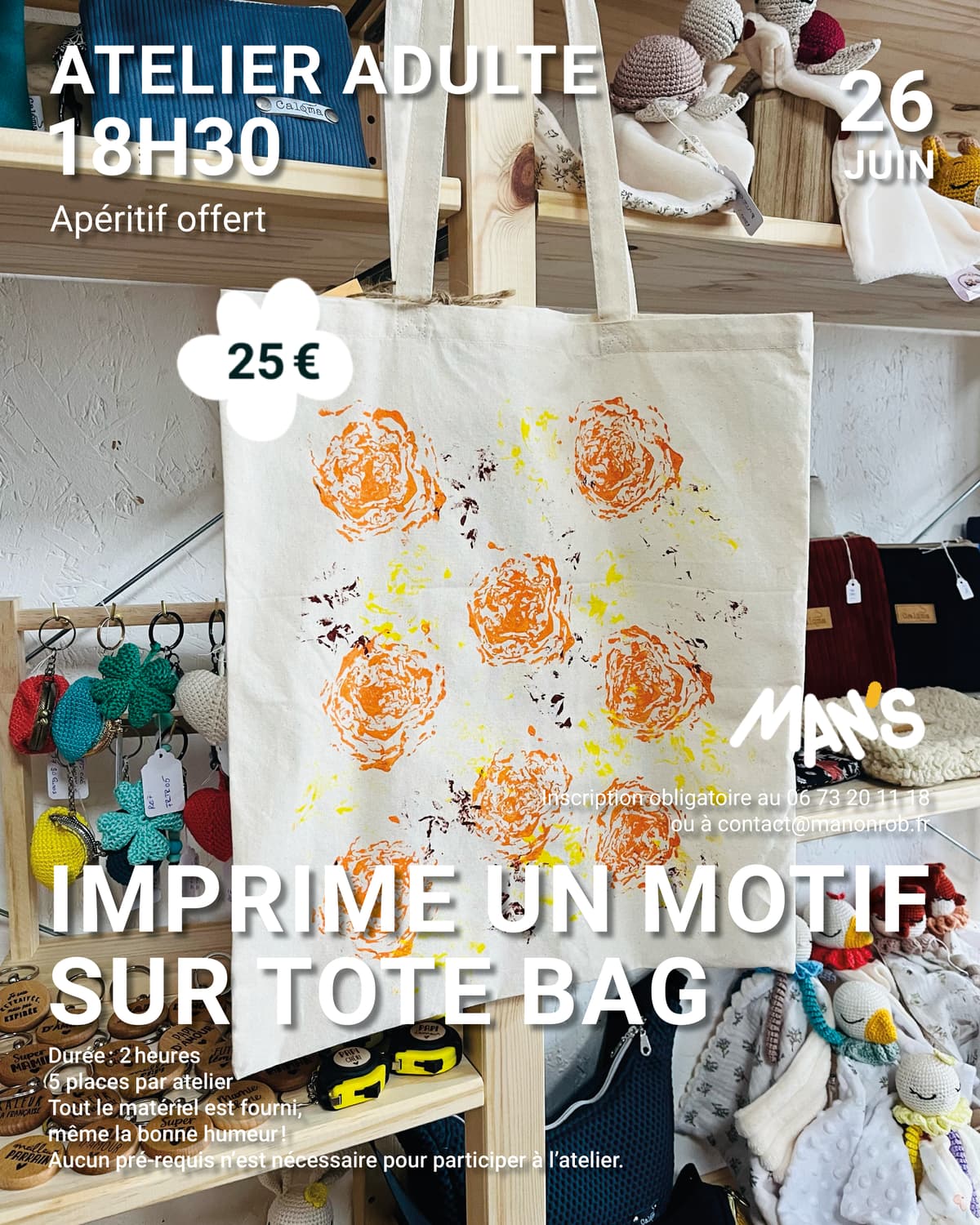 Illustration de l'événement : Atelier adulte "Imprime un motif sur tote bag"
