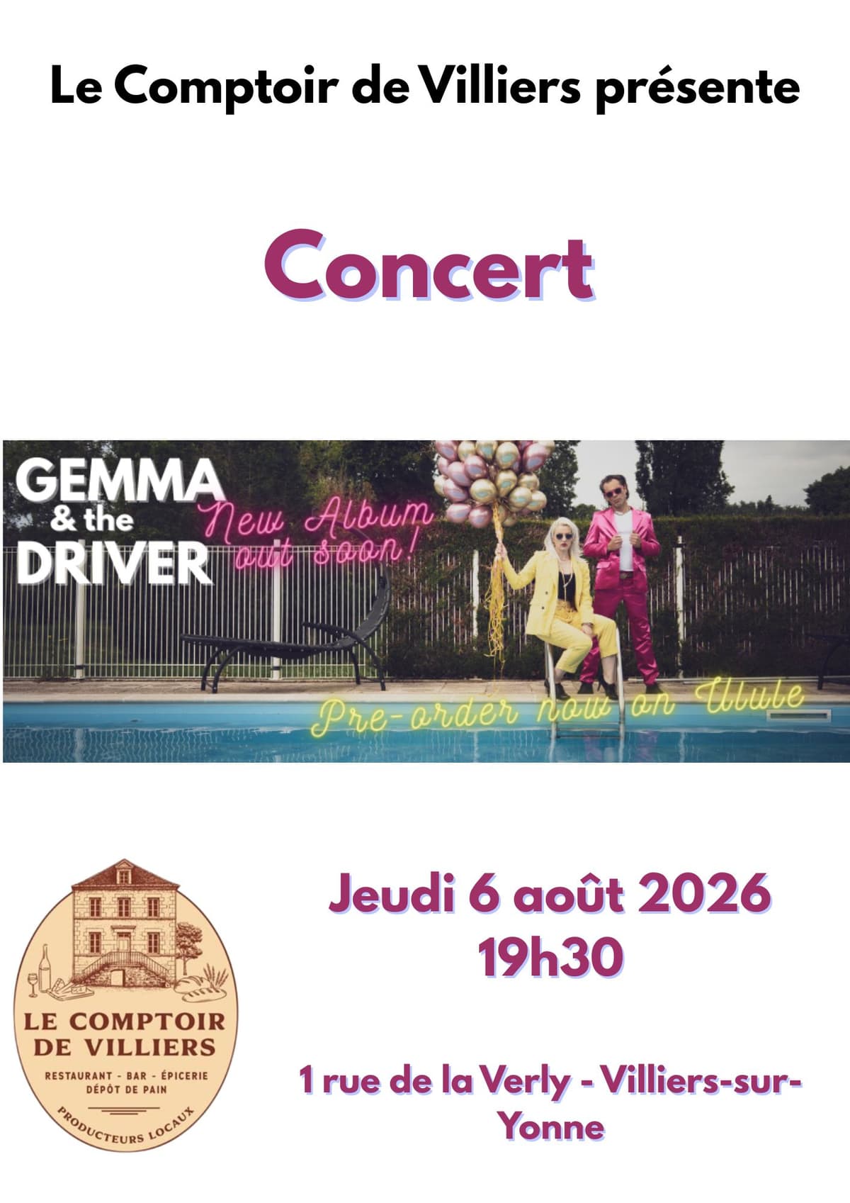 Illustration de l'événement : Le Comptoir de Villiers présente : Gemma & the Driver en concert