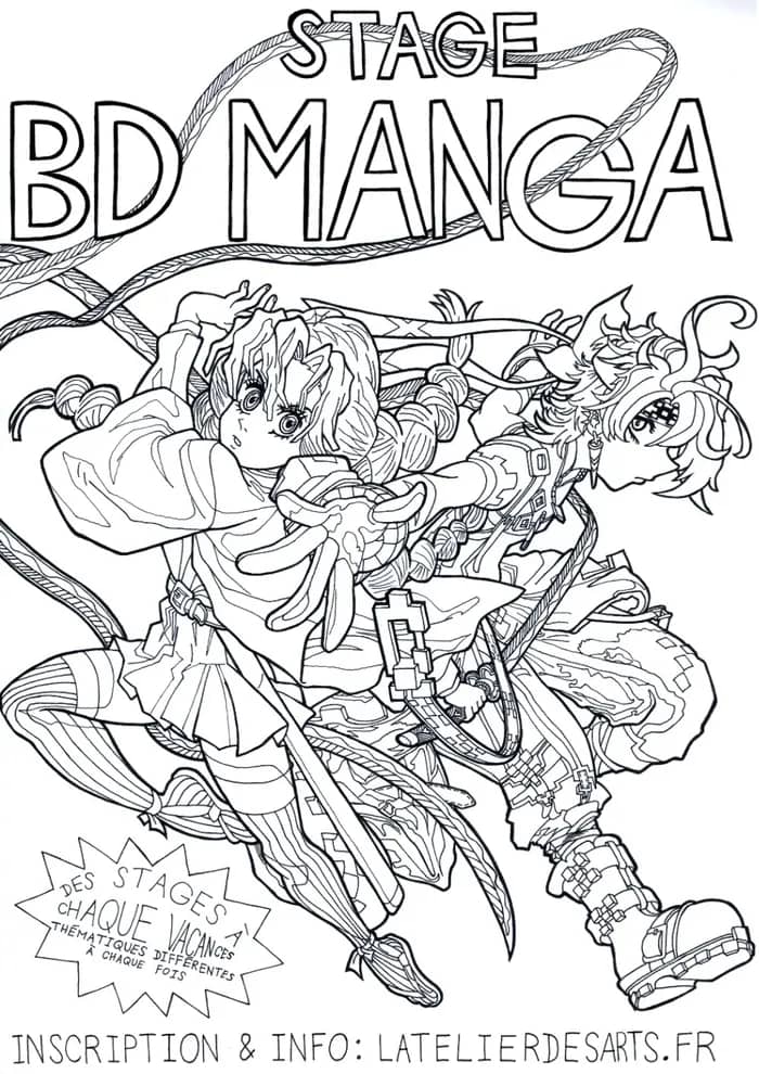 Illustration de l'événement : Stage BD/Manga : “Dessiner le titre, les onomatopées, les bulles, l’écrit dans les bd/manga” - L'Atelier des arts
